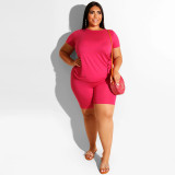 Plus Size Women Casual Top and Shorts Two-Piece Set