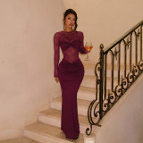 Women Sexy and Elegant Long-Sleeved Patchwork Lace See-Through Dress