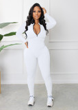 Women Spring and Autumn Ribbed Zipper Jumpsuit