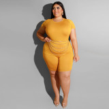 Plus Size Women Casual Top and Shorts Two-Piece Set