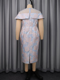 Plus Size Women Jacquard See-Through Neck Ruffle Bodycon Formal Party Dress
