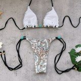 Women Sexy Lace-Up Bikini Print Two-Piece swimwear