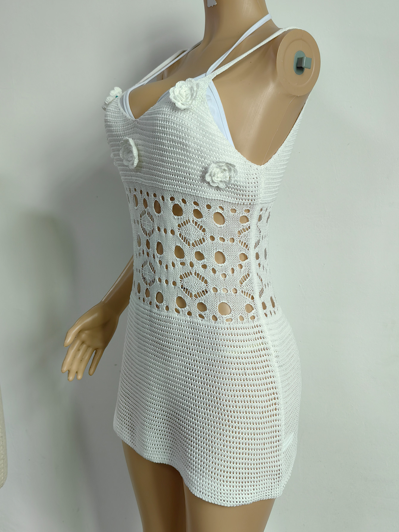 Hollow-Out Patchwork Hand-Crossed Slip Cover-Up Dress