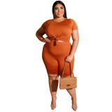 Plus Size Women Casual Top and Shorts Two-Piece Set