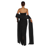 Women Sexy Strapless Slit Bodycon Dress