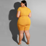 Plus Size Women Casual Top and Shorts Two-Piece Set