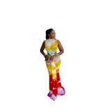 Women Sexy Sleeveless Gradient Lace-Up Bodycon Maxi Dress