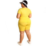 Plus Size Women Casual Top and Shorts Two-Piece Set