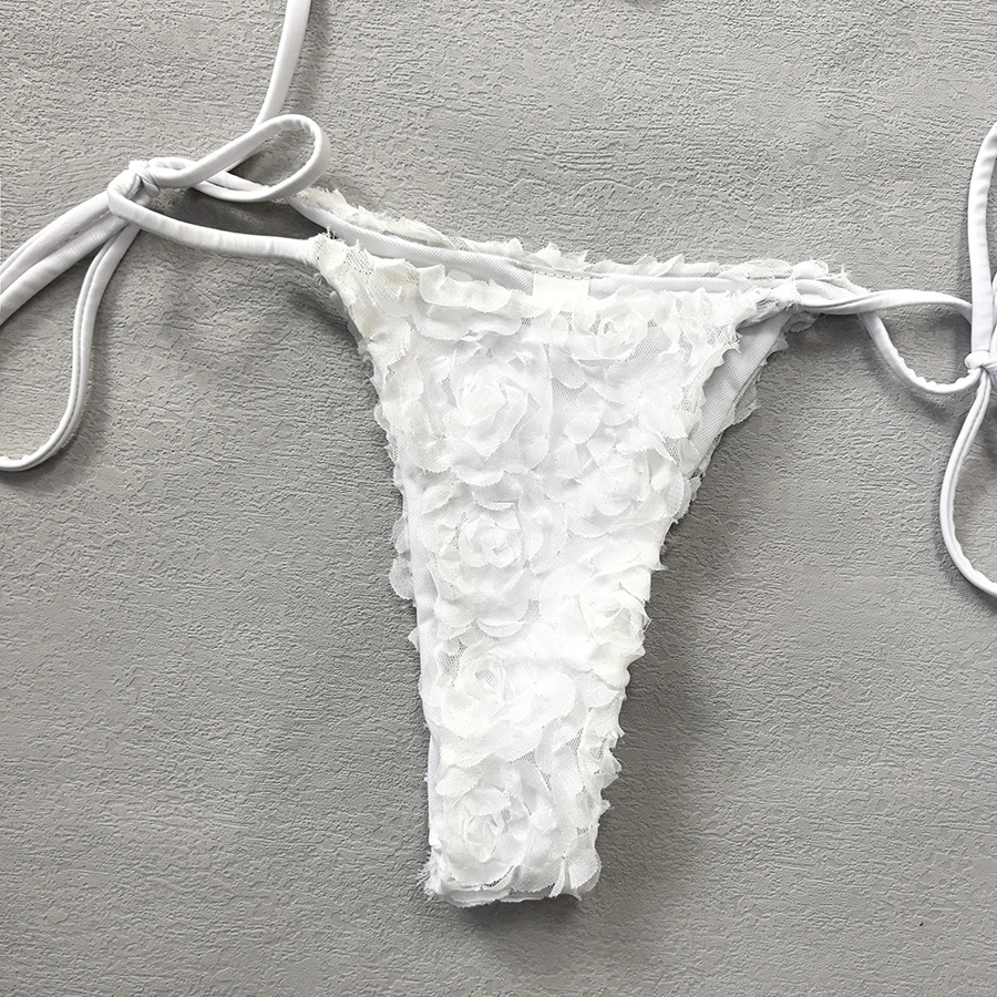 White Floral Tie-Up Ring Two-Piece Bikini Swimsuit Set