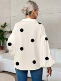 Women French polka dot half-open neckline puff long-sleeved top