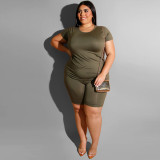 Plus Size Women Casual Top and Shorts Two-Piece Set