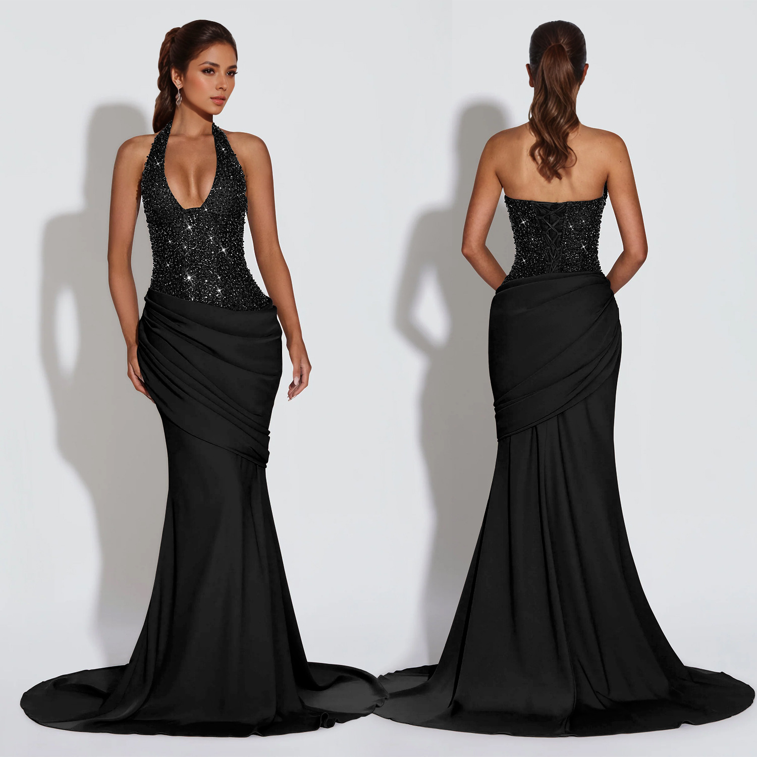 Elegant Halter Neck Backless Dress for Evening Parties