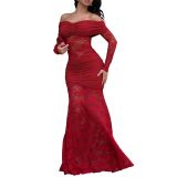 Women Sexy Off-Shoulder Long-Sleeve Lace Bodycon Dress