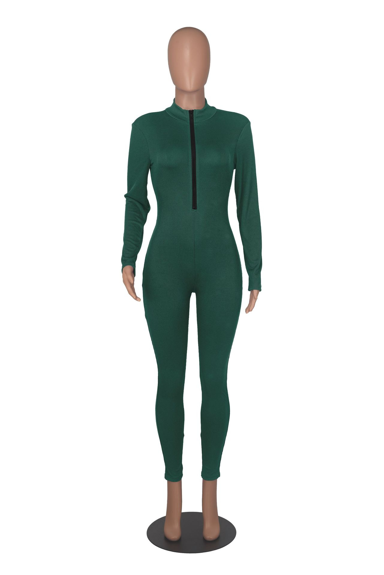 Ribbed Zipper Jumpsuit for Spring & Autumn Activewear