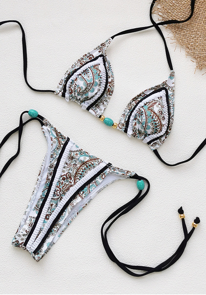 Lace-Up Print Two-Piece Bikini Swimsuit for Beach Vacations
