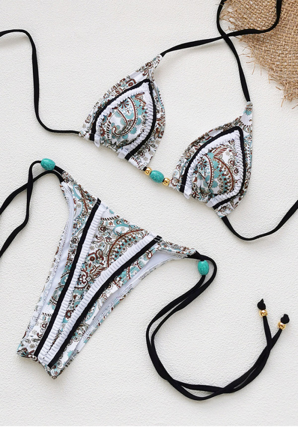 Women Sexy Lace-Up Bikini Print Two-Piece swimwear