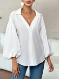 Women French polka dot half-open neckline puff long-sleeved top