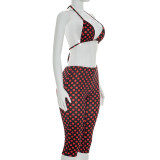 Women polka dot sexy sleeveless polka dot print three-piece