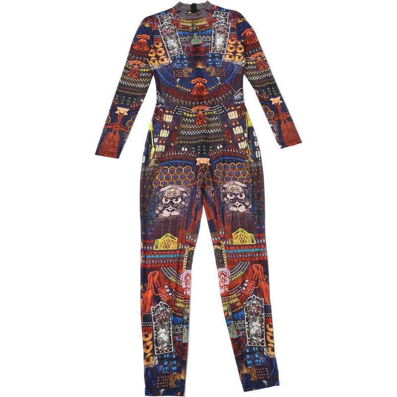 Mesh See-Through Printed Jumpsuit for Spring Evening Wear