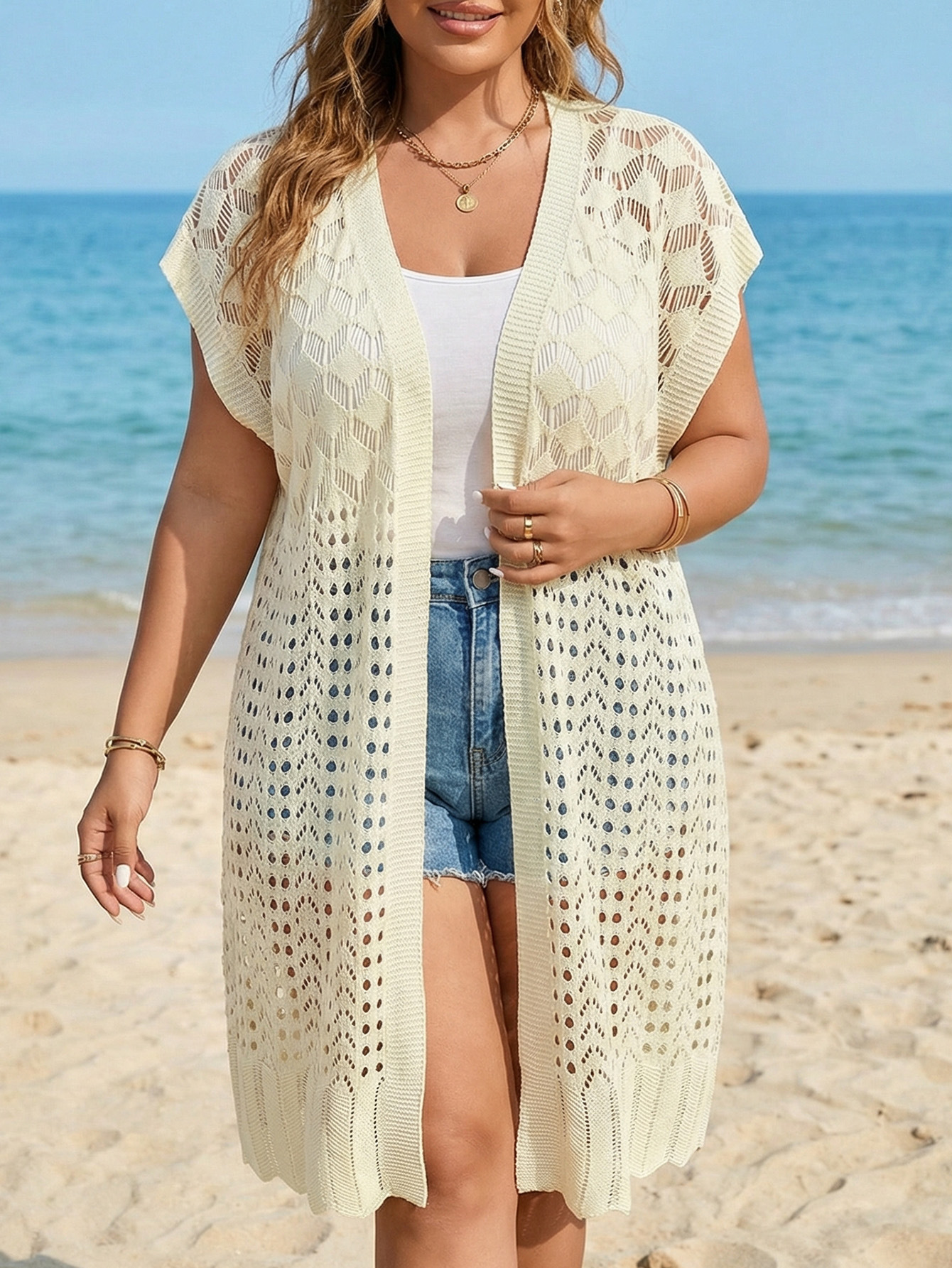 Plus Size Casual Hollow-Out Beach Cover-Up Dress