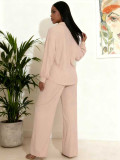 Women Spring Casual Button Long-Sleeved Shirt and Pant Two-Piece Set