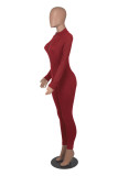 Women Spring and Autumn Ribbed Zipper Jumpsuit