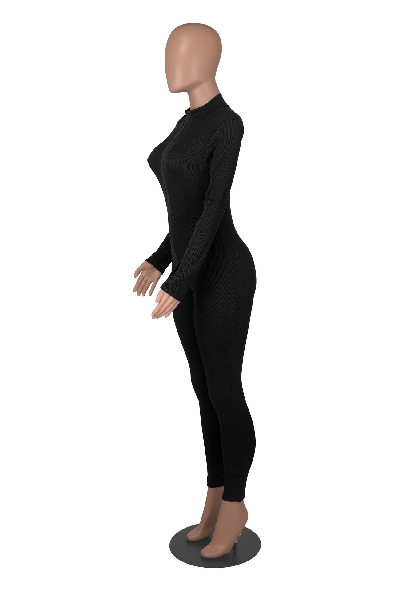 Ribbed Zipper Jumpsuit for Spring & Autumn Activewear