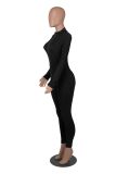Women Spring and Autumn Ribbed Zipper Jumpsuit