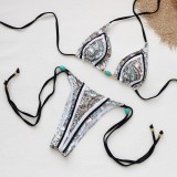 Women Sexy Lace-Up Bikini Print Two-Piece swimwear