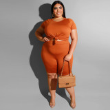 Plus Size Women Casual Top and Shorts Two-Piece Set
