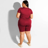 Plus Size Women Casual Top and Shorts Two-Piece Set