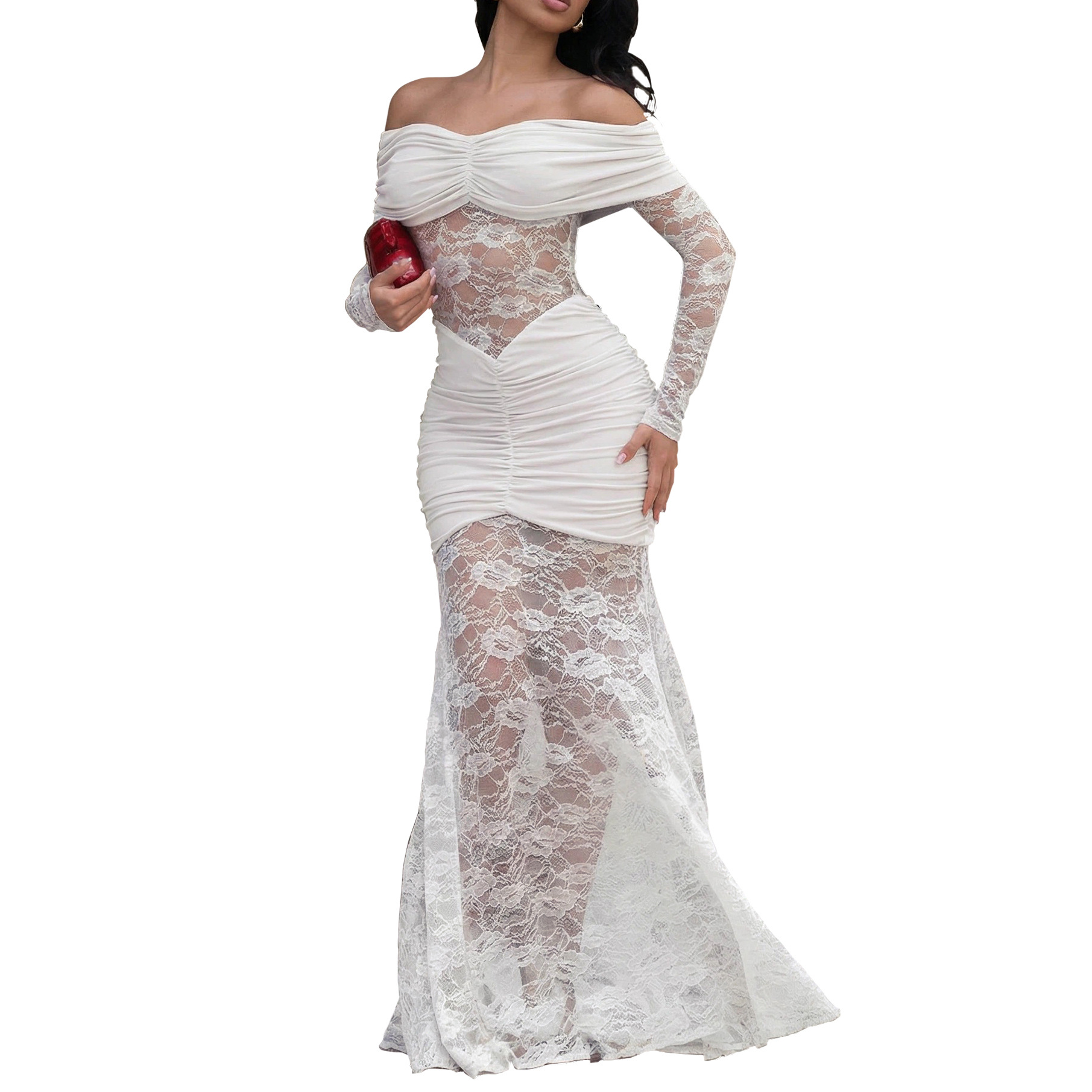 Off-Shoulder Long-Sleeve Lace Bodycon Dress for Evening Events