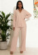 Women Spring Casual Button Long-Sleeved Shirt and Pant Two-Piece Set