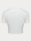 Women Multi-Color Letter Printed Short-Sleeve T-Shirt Top