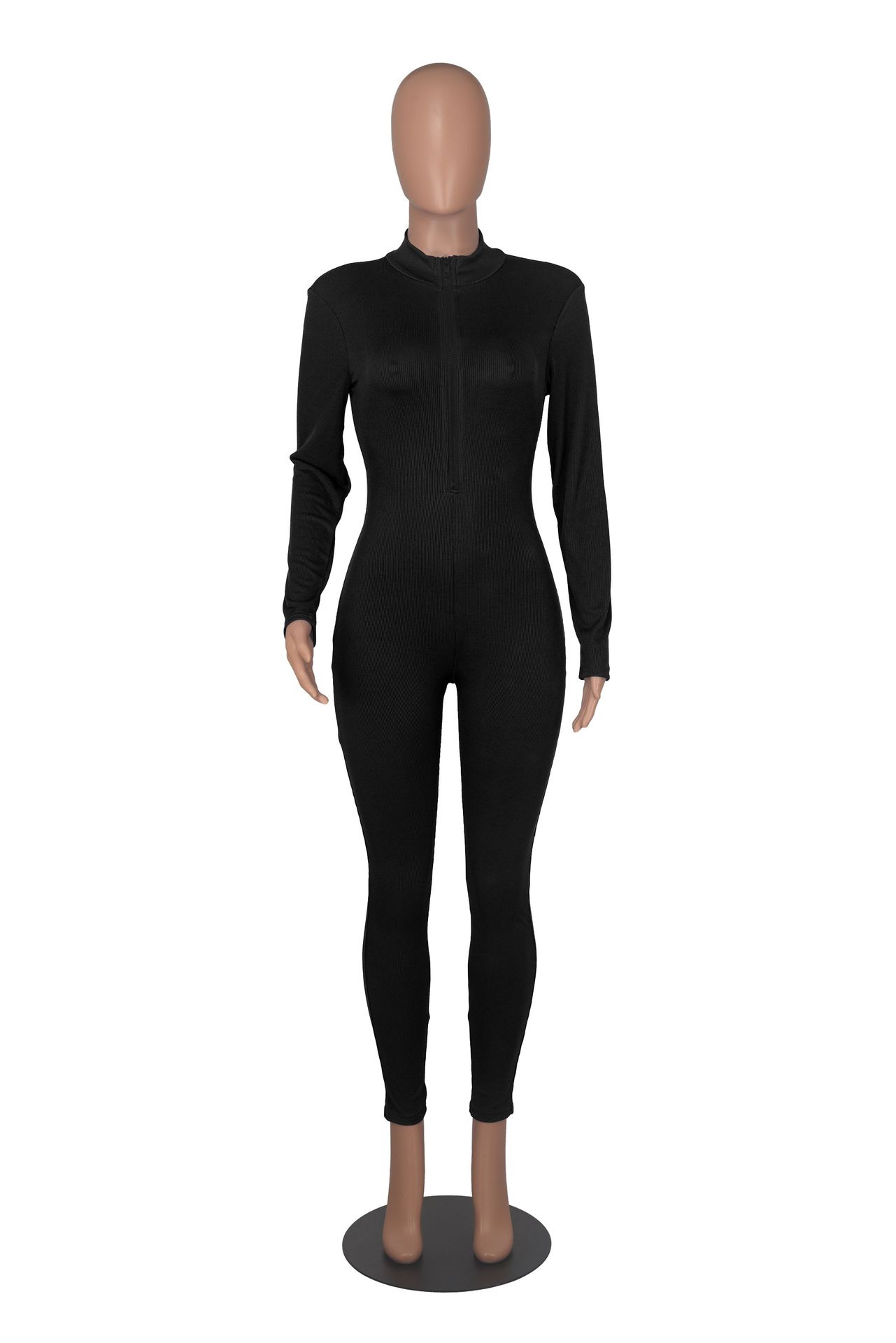 Ribbed Zipper Jumpsuit for Spring & Autumn Activewear
