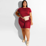 Plus Size Women Casual Top and Shorts Two-Piece Set