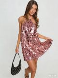 Women sexy sequined sleeveless beaded dress