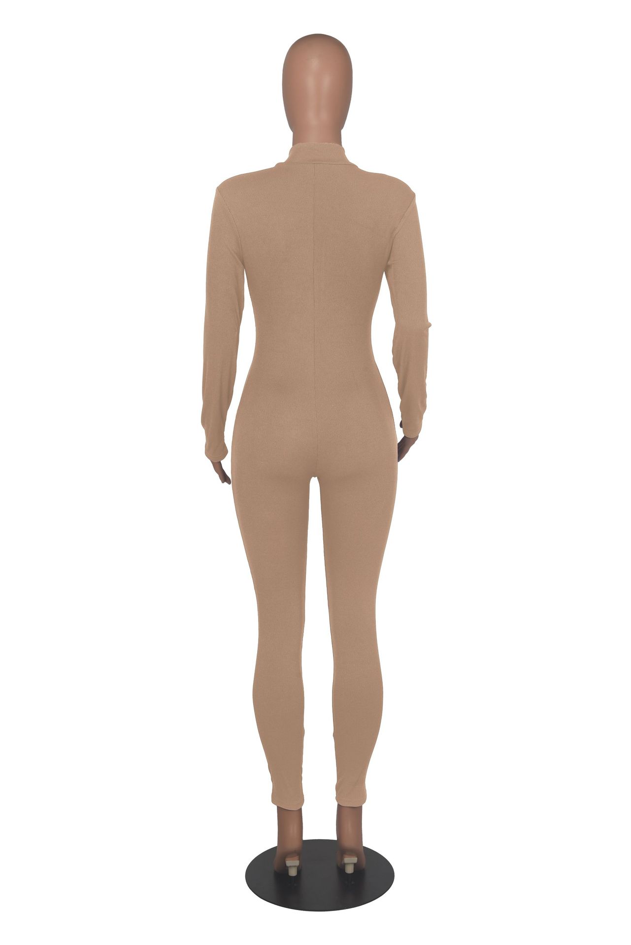 Ribbed Zipper Jumpsuit for Spring & Autumn Activewear