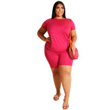 Plus Size Women Casual Top and Shorts Two-Piece Set