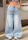 Women American casual elegant gradient denim wide-leg pants