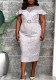Plus Size Women Jacquard See-Through Neck Ruffle Bodycon Formal Party Dress