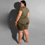Plus Size Women Casual Top and Shorts Two-Piece Set