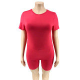 Plus Size Women Casual Top and Shorts Two-Piece Set