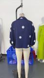 Women French polka dot half-open neckline puff long-sleeved top