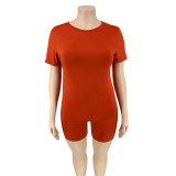 Plus Size Women Casual Top and Shorts Two-Piece Set