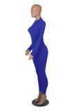 Women Spring and Autumn Ribbed Zipper Jumpsuit