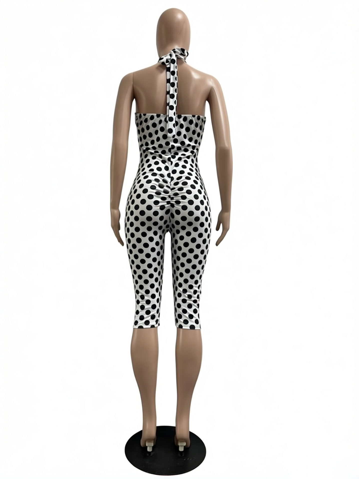 Polka Dot Stretchy Halter Backless Jumpsuit for Spring/Summer