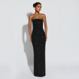 Women Sexy Strapless Slit Bodycon Dress