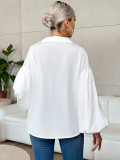 Women French polka dot half-open neckline puff long-sleeved top
