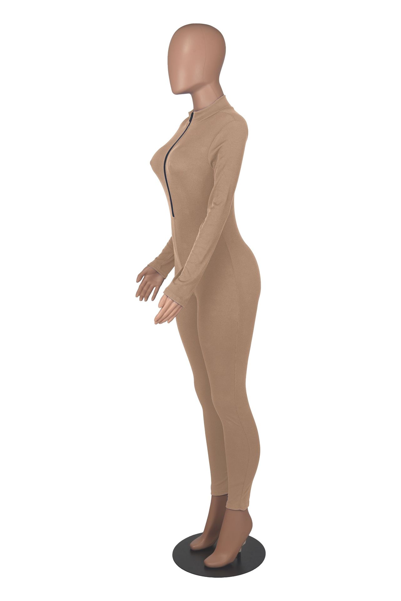 Ribbed Zipper Jumpsuit for Spring & Autumn Activewear